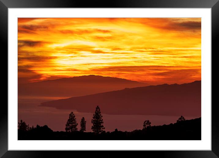 Fiery red sunset Tenerife Framed Mounted Print by Phil Crean