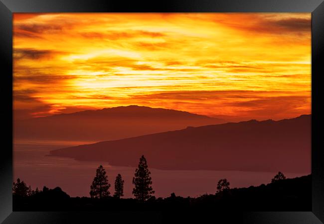 Fiery red sunset Tenerife Framed Print by Phil Crean