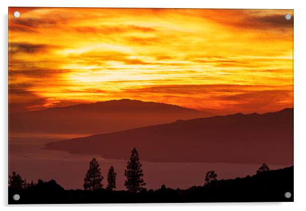 Fiery red sunset Tenerife Acrylic by Phil Crean