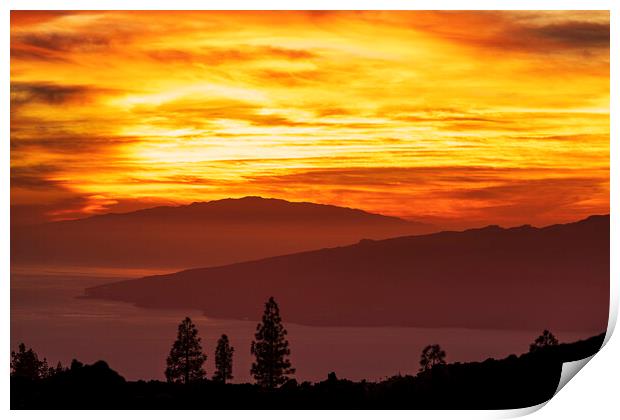 Fiery red sunset Tenerife Print by Phil Crean