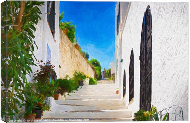 Street with stairs of Cadaques - Picturesque Edition Canvas Print by Jordi Carrio