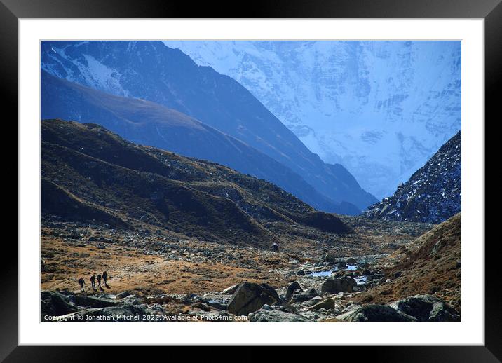 Trekkers in the Gokyo Valley Everest Himalaya Nepal Framed Mounted Print by Jonathan Mitchell