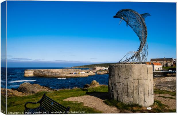 Dolphin Sculpture, Portsoy Harbour, Aberdeenshire Canvas Print by Peter O'Reilly