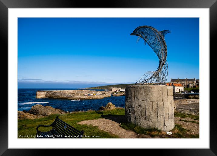 Dolphin Sculpture, Portsoy Harbour, Aberdeenshire Framed Mounted Print by Peter O'Reilly