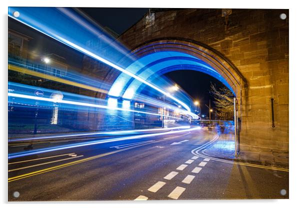 Long exposure of a bus in Chester Acrylic by Paul Madden