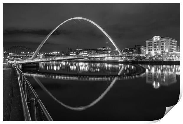 Newcastle Millennium bridge Black and White Print by Kevin Winter