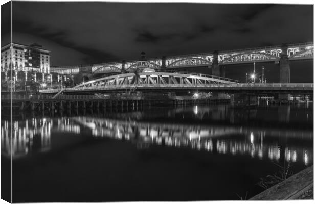 Swing bridge and & High level bridges Canvas Print by Kevin Winter