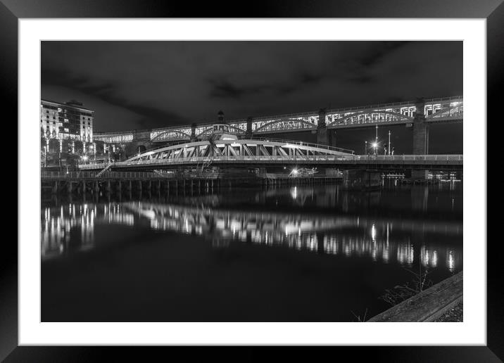 Swing bridge and & High level bridges Framed Mounted Print by Kevin Winter