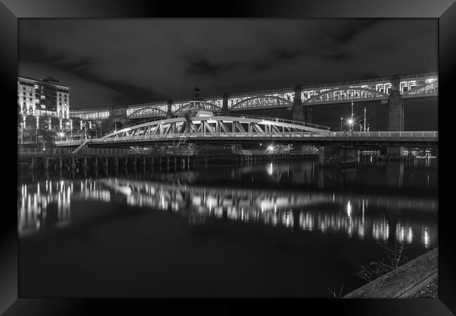 Swing bridge and & High level bridges Framed Print by Kevin Winter