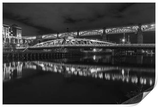 Swing bridge and & High level bridges Print by Kevin Winter