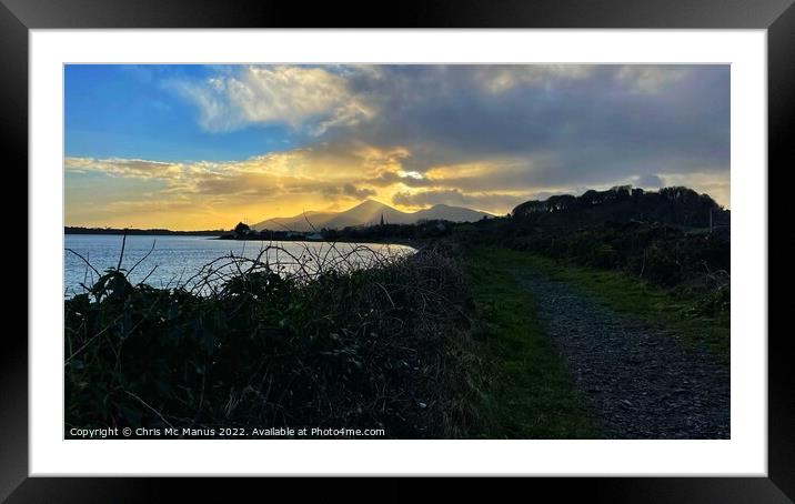 Sunbeams behind Mourne Mountains  Framed Mounted Print by Chris Mc Manus