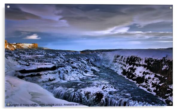 GULLFOSS WATERFALL IN WINTER - ICELAND Acrylic by Tony Sharp LRPS CPAGB