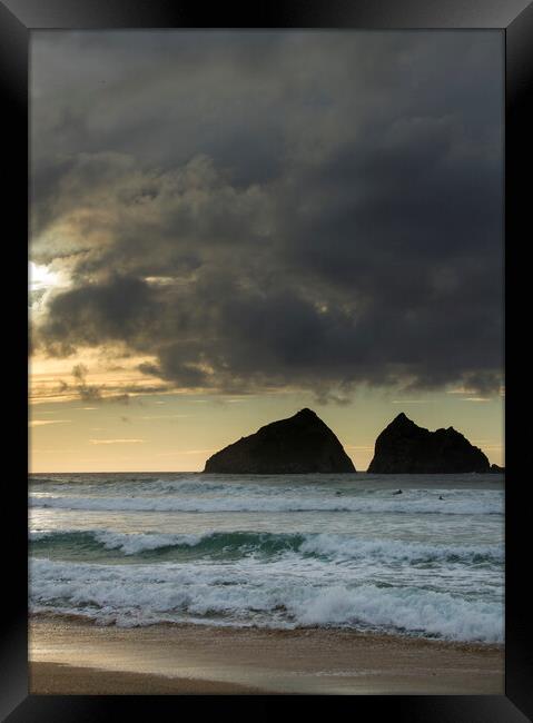 sunset at holywell bay, newquay UK Framed Print by chris smith