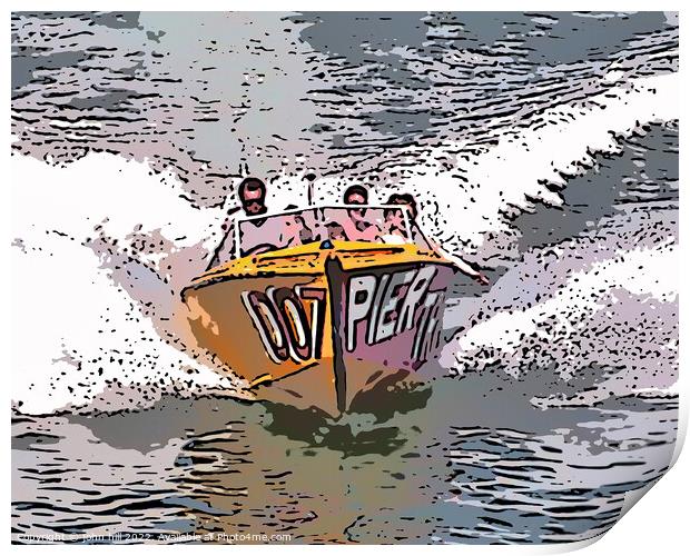 Speedboat (illustration) Print by john hill