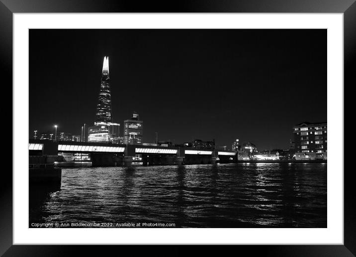 Black and white Reflections on the Thames Framed Mounted Print by Ann Biddlecombe