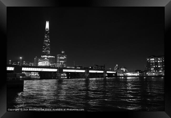 Black and white Reflections on the Thames Framed Print by Ann Biddlecombe