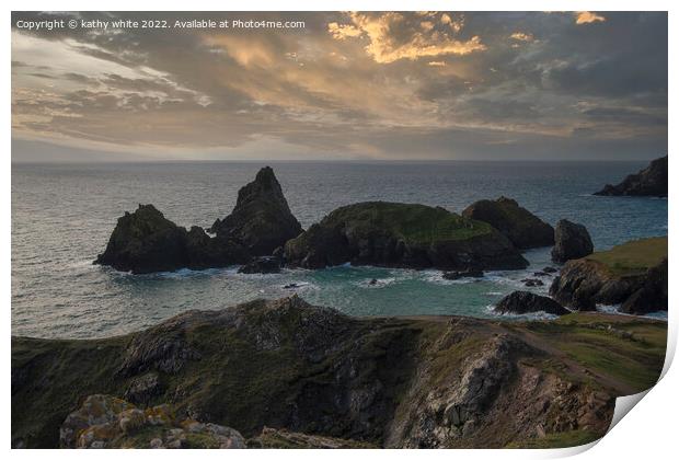 Kynance Cove  Cornwall, sunrise Print by kathy white