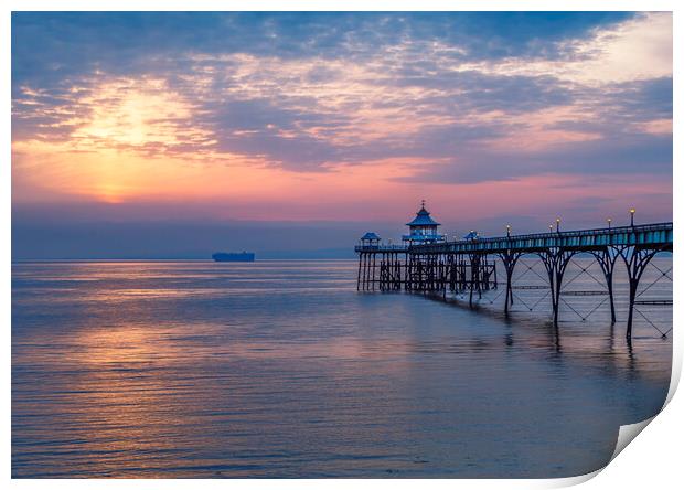 Clevedon Pier with vessel heading to Bristol docks Print by Rory Hailes