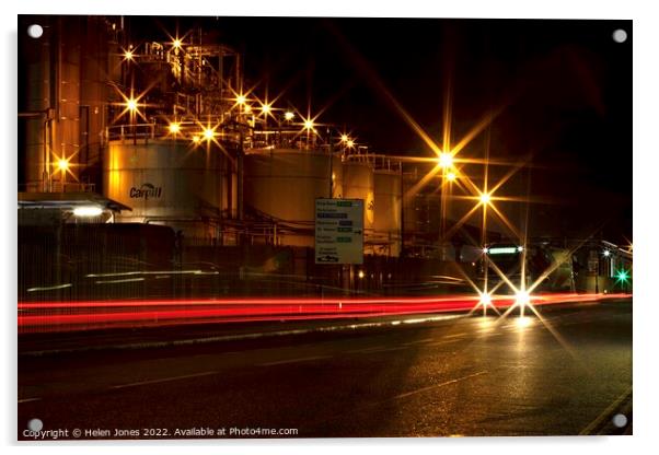 Industry at night slow shutter speed light trails  Acrylic by Helen Jones