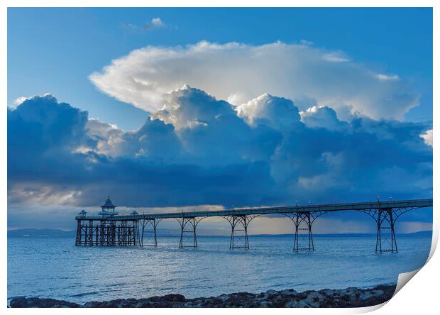 Clevedon Pier with large cumulus cloud Print by Rory Hailes