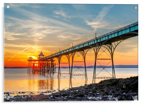 Clevedon Pier on a bright evening with colourful reflections Acrylic by Rory Hailes
