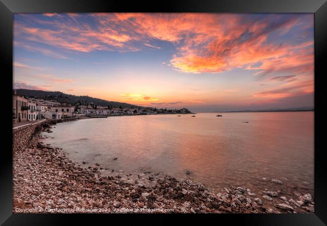 Sunset in Spetses island, Greece Framed Print by Constantinos Iliopoulos