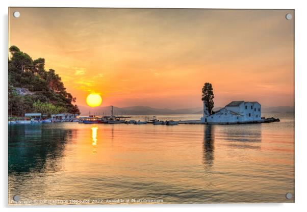 The sunrise in Panagia Vlacherna at Corfu, Greece Acrylic by Constantinos Iliopoulos