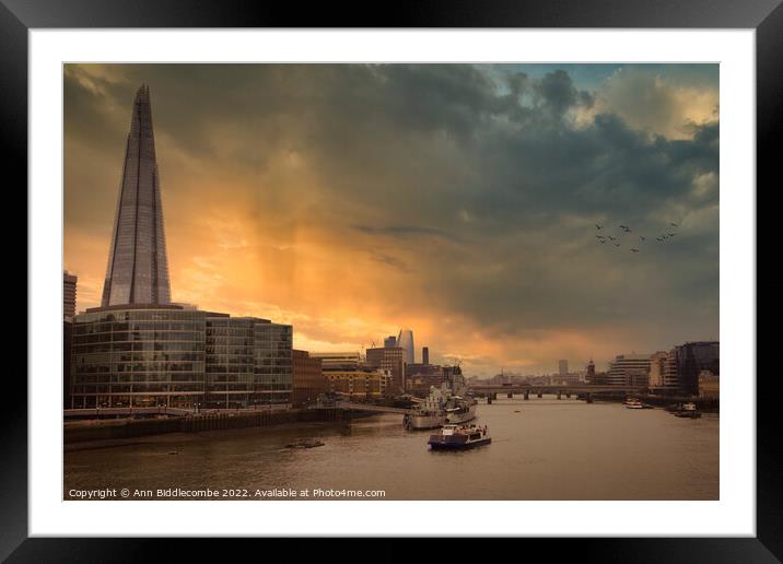 View from Tower bridge just one of the bridges in London Framed Mounted Print by Ann Biddlecombe