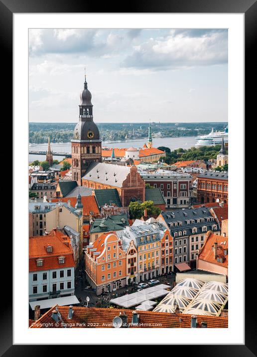 Riga old town panoramic view in Latvia Framed Mounted Print by Sanga Park