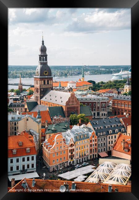Riga old town panoramic view in Latvia Framed Print by Sanga Park