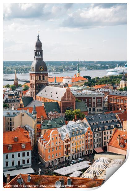 Riga old town panoramic view in Latvia Print by Sanga Park