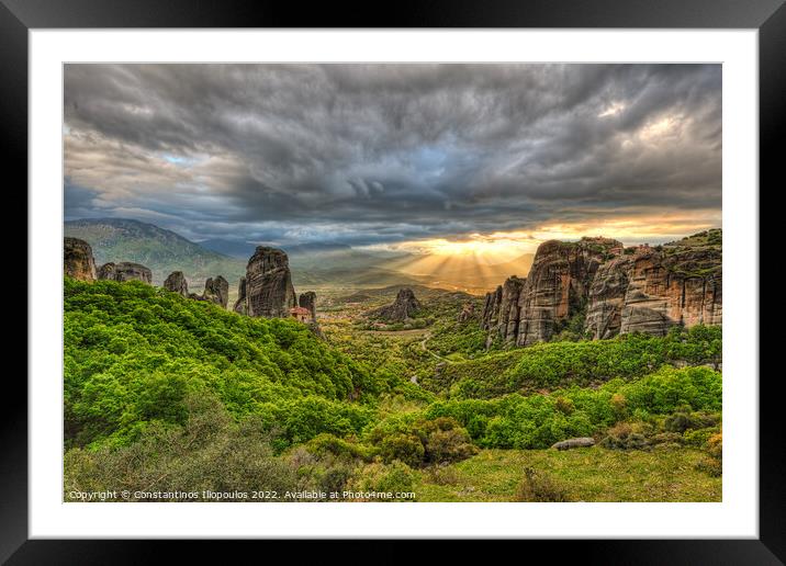 The sunset at Meteora, Greece Framed Mounted Print by Constantinos Iliopoulos