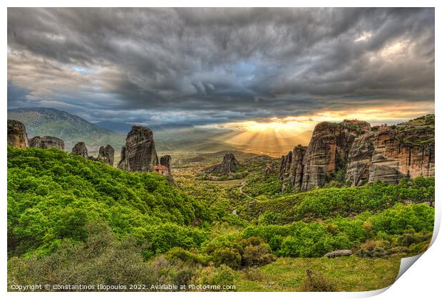 The sunset at Meteora, Greece Print by Constantinos Iliopoulos