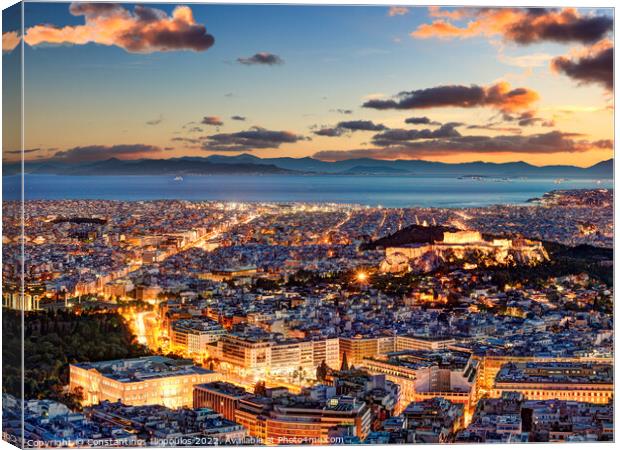 Athens after sunset, Greece Canvas Print by Constantinos Iliopoulos