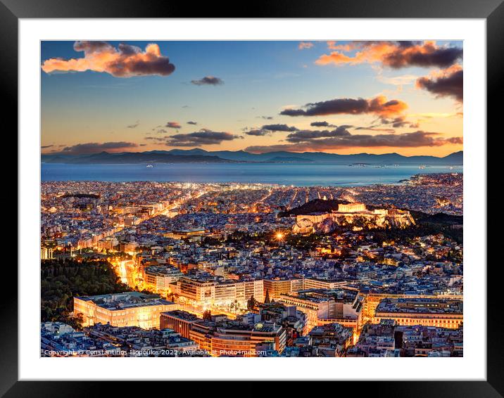 Athens after sunset, Greece Framed Mounted Print by Constantinos Iliopoulos