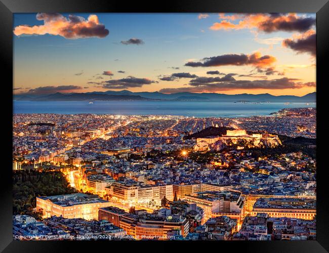 Athens after sunset, Greece Framed Print by Constantinos Iliopoulos