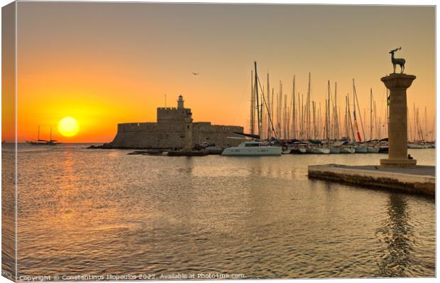 The sunrise at the old port of Rhodes, Greece Canvas Print by Constantinos Iliopoulos