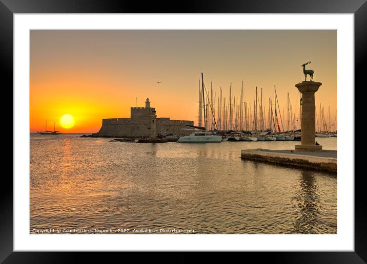 The sunrise at the old port of Rhodes, Greece Framed Mounted Print by Constantinos Iliopoulos