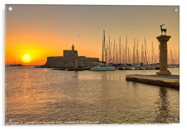 The sunrise at the old port of Rhodes, Greece Acrylic by Constantinos Iliopoulos