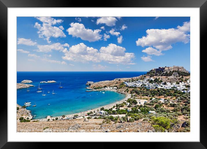 The village of Lindos in Rhodes, Greece Framed Mounted Print by Constantinos Iliopoulos