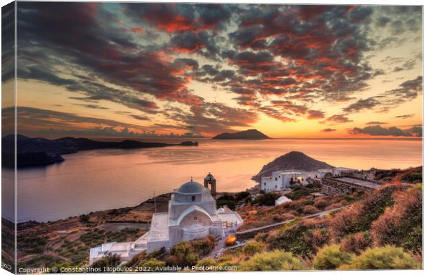 The sunset from the castle of Plaka in Milos, Greece Canvas Print by Constantinos Iliopoulos