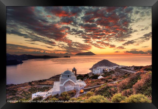 The sunset from the castle of Plaka in Milos, Greece Framed Print by Constantinos Iliopoulos