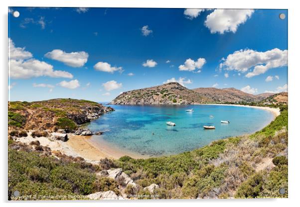 The bay of Fellos in Andros island, Greece Acrylic by Constantinos Iliopoulos