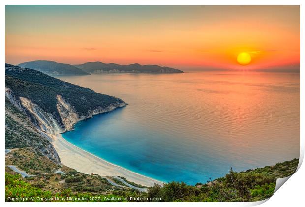 Sunset at Myrtos in Kefalonia, Greece Print by Constantinos Iliopoulos