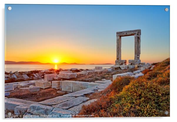Sunset in Portara of Naxos, Greece Acrylic by Constantinos Iliopoulos