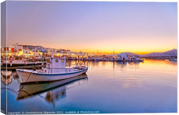 The sunset at the port of Naousa, Greece Canvas Print by Constantinos Iliopoulos