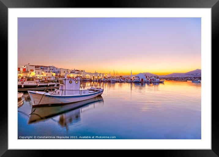 The sunset at the port of Naousa, Greece Framed Mounted Print by Constantinos Iliopoulos