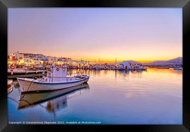 The sunset at the port of Naousa, Greece Framed Print by Constantinos Iliopoulos
