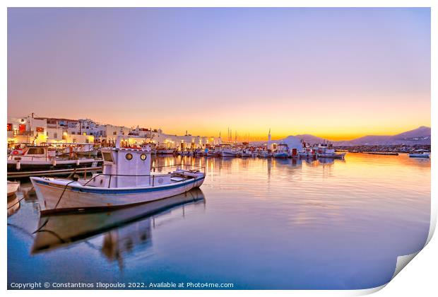 The sunset at the port of Naousa, Greece Print by Constantinos Iliopoulos