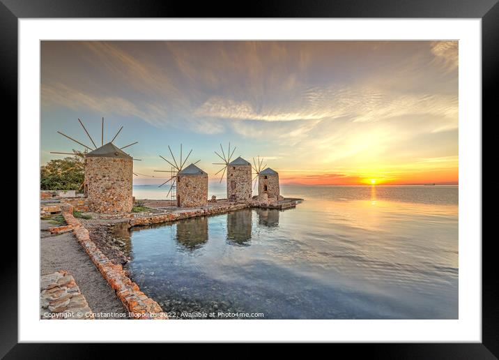 Sunrise at the windmills in Chios, Greece Framed Mounted Print by Constantinos Iliopoulos